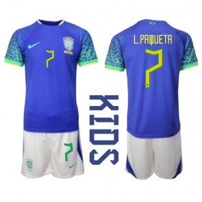 Brasilien Lucas Paqueta #7 Bortaställ Barn VM 2022 Kortärmad (+ Korta byxor)